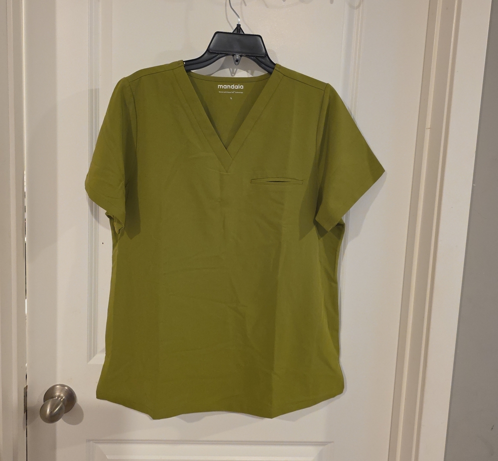 Mandala Olive V-Neck Short Sleeve Top Scrub